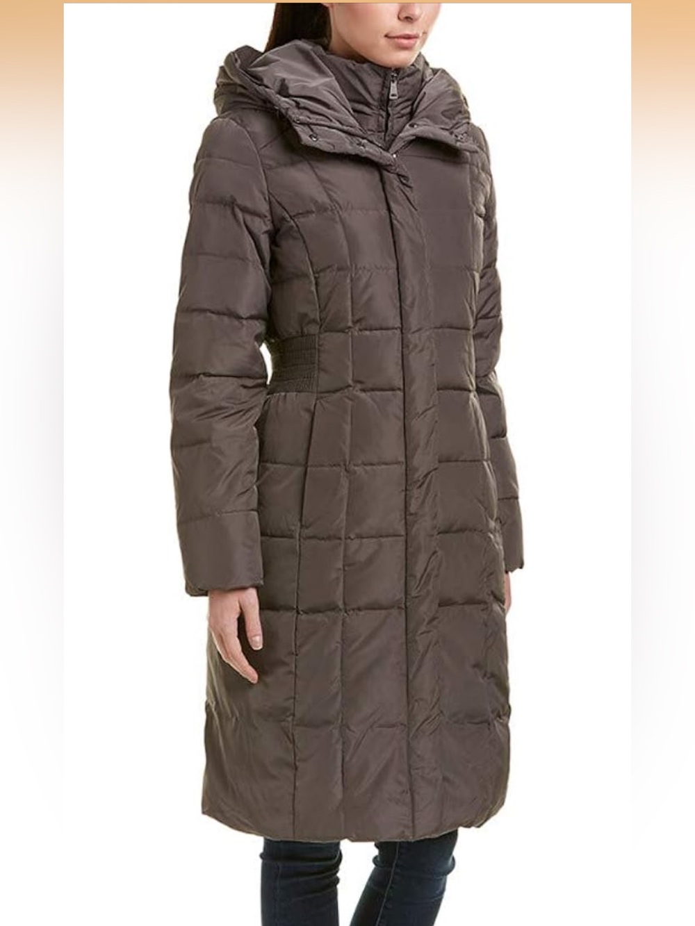 Cole Haan Signature Gray Down Puffer Coat Double Zip Hooded Longline M